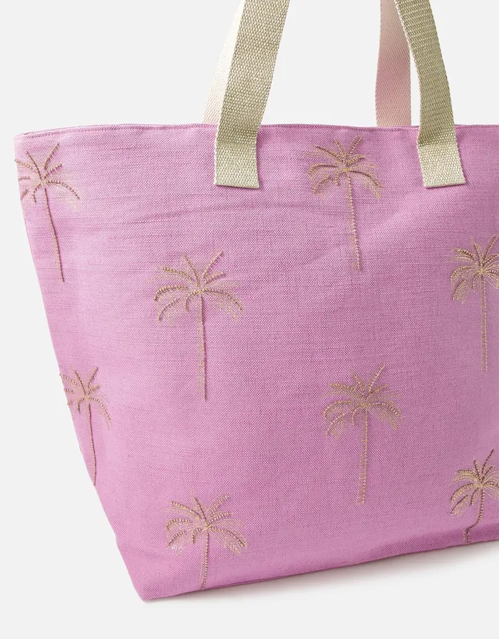 Accessorize Paradise Palm Embroidered Tote Bag Pink Pink Women Beach Bags