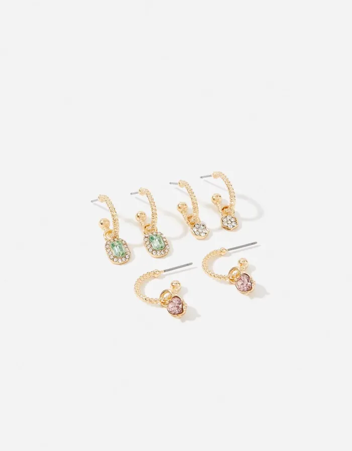 Accessorize Pastel Pop Pave Detailed Huggie Hoop Set Women Earrings