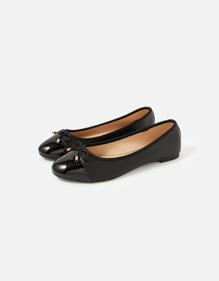 Accessorize Patent Toe Ballerina Flats Black Black Women Flat Shoes
