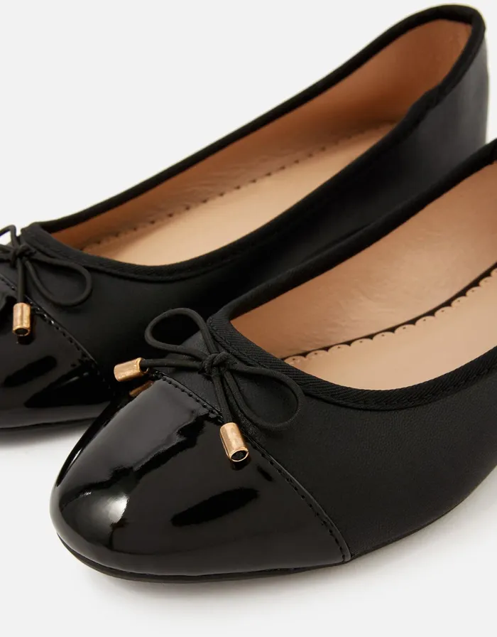 Accessorize Patent Toe Ballerina Flats Black Black Women Flat Shoes