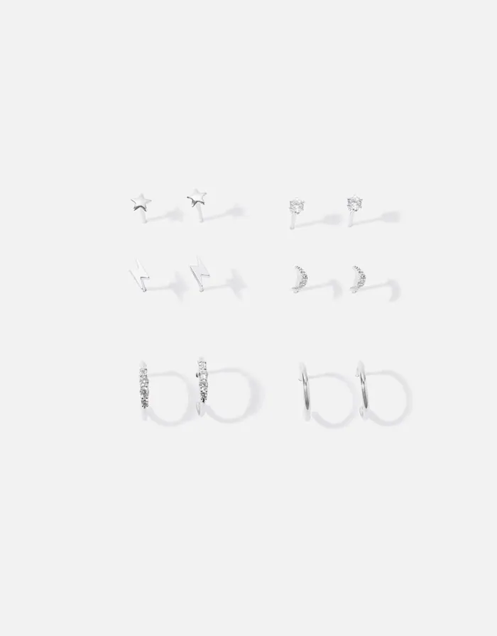 Accessorize PlatinumPlated Celestial Stud And Hoop Multipack Women Earrings