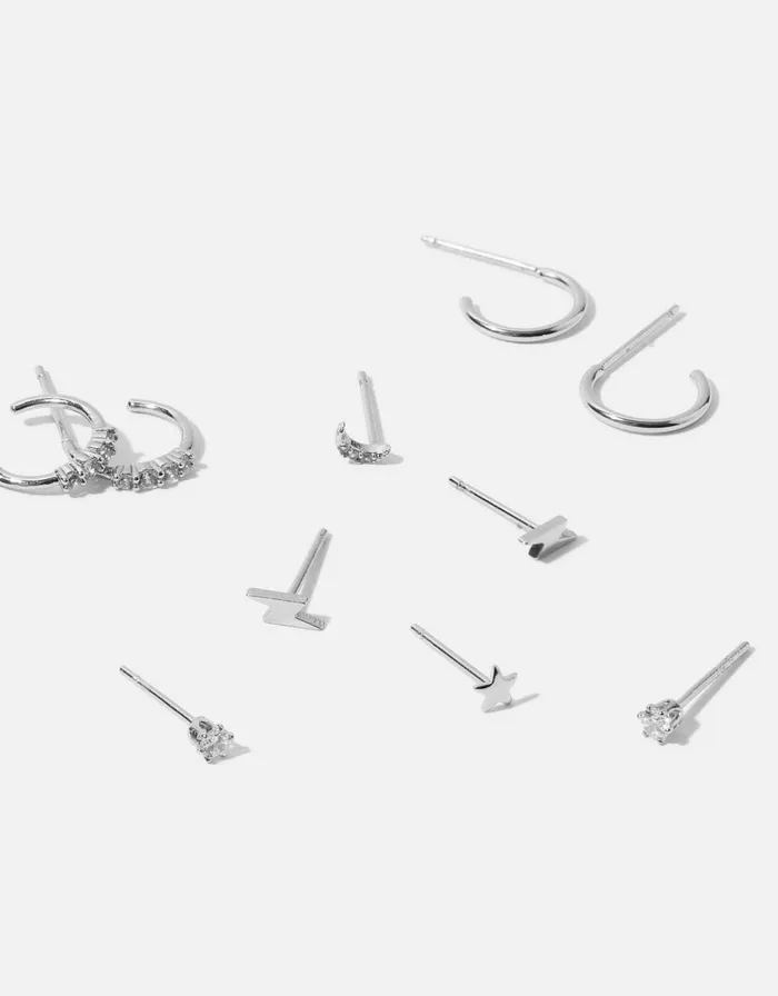 Accessorize PlatinumPlated Celestial Stud And Hoop Multipack Women Earrings