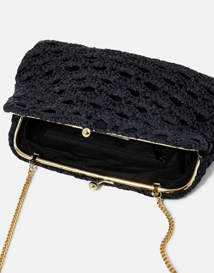 Accessorize Raffia Clutch Bag Black Black Women Clutch Bags