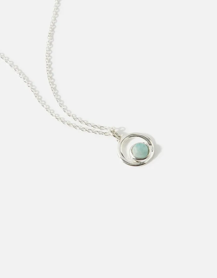 Accessorize Recycled Sterling Silver Amazonite Circle Pendant Necklace Women Necklaces