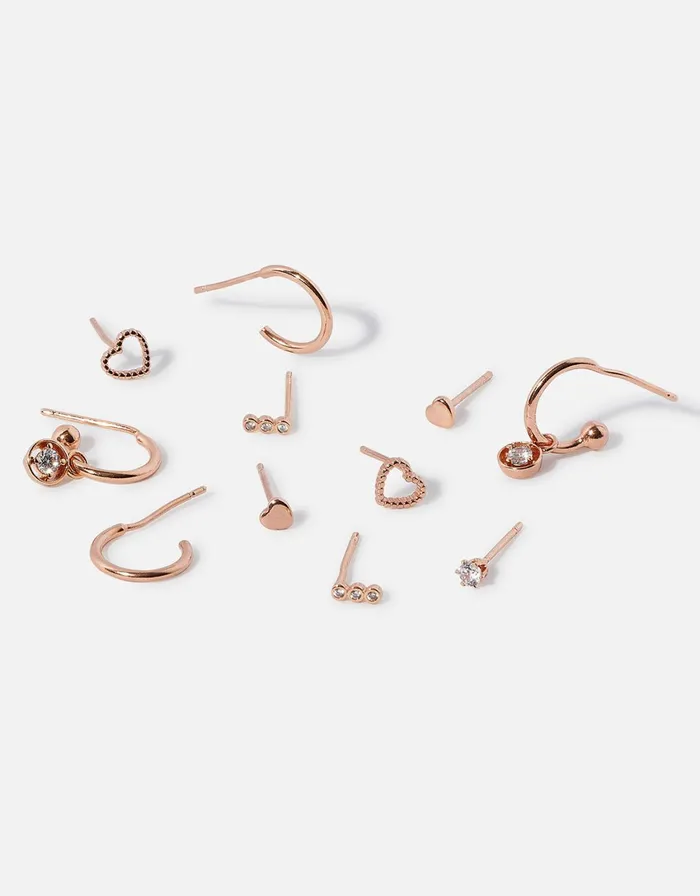 Accessorize Rose GoldPlated Sparkle Stud And Hoop Set Women Earrings