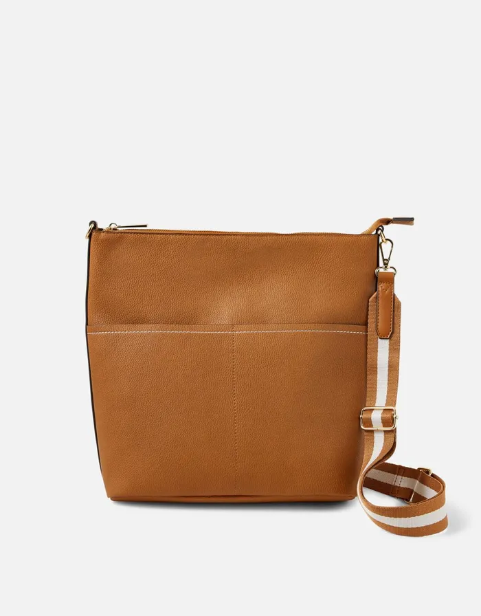 Accessorize Sasha Webbing Shoulder Bag Tan Tan Women Vegan Bags Backpacks and Purses