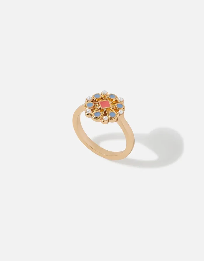 Accessorize Seascape Flower Enamel Disc Ring Multi Pastelmulti Women Rings