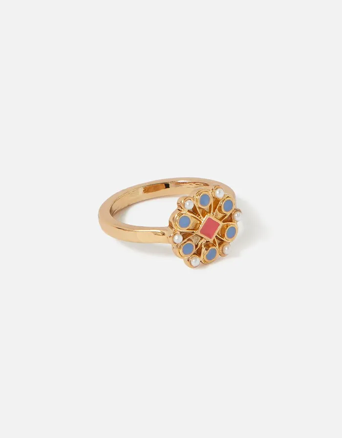 Accessorize Seascape Flower Enamel Disc Ring Multi Pastelmulti Women Rings