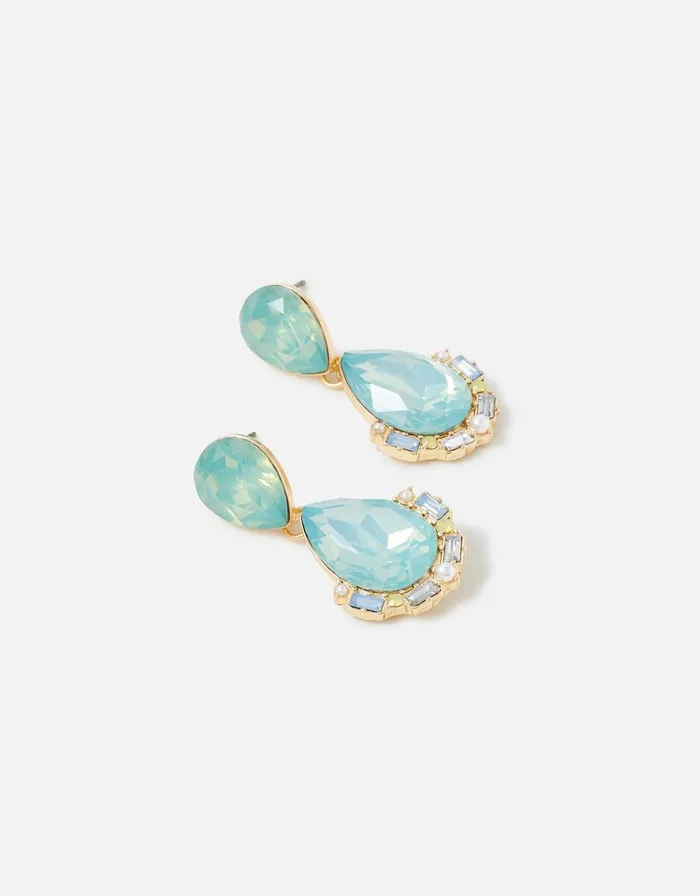 Accessorize Seascape Stone And Halo Short Drop Earrings Women Earrings