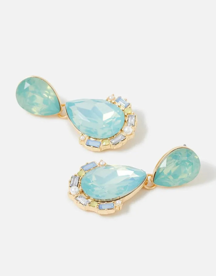 Accessorize Seascape Stone And Halo Short Drop Earrings Women Earrings
