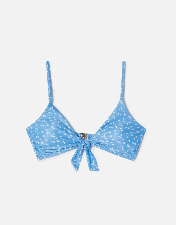 Accessorize Spot Print Tie Front Bikini Top Blue Blue Women Bikinis