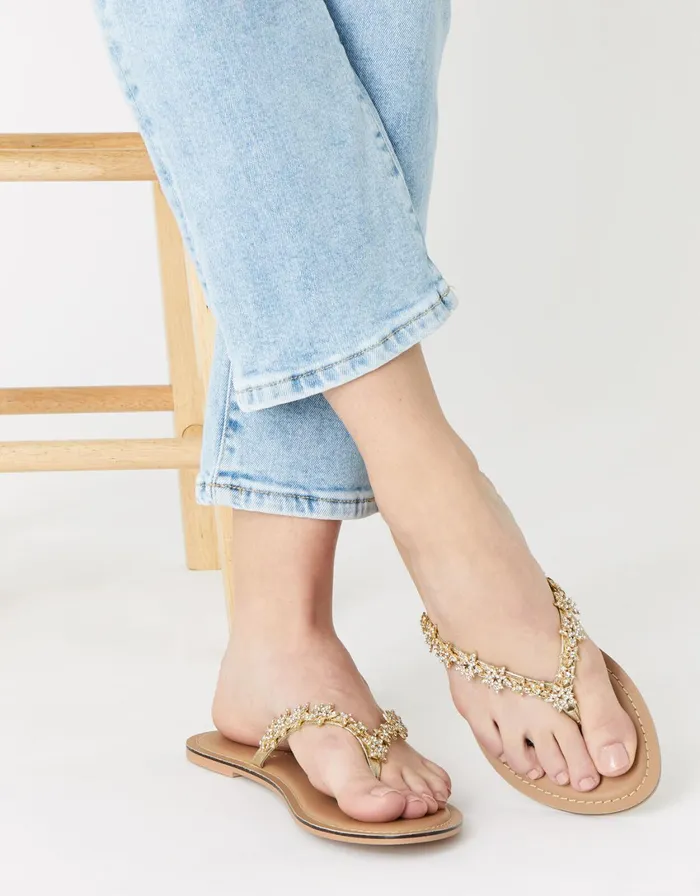 Accessorize Star Embellished Thong Flip Flops Gold Gold Women Sandals and Flip Flops