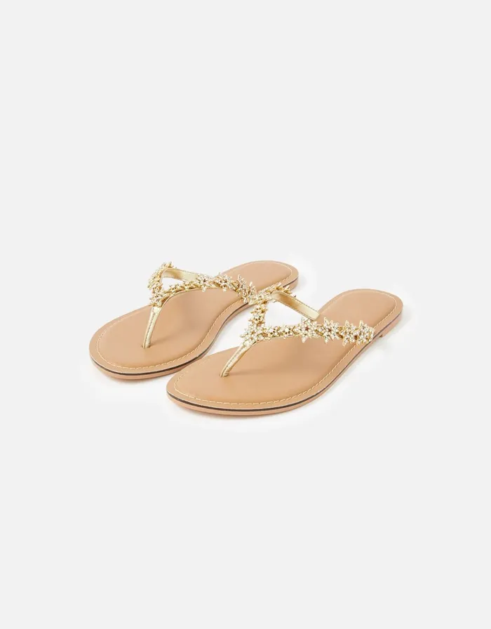 Accessorize Star Embellished Thong Flip Flops Gold Gold Women Sandals and Flip Flops