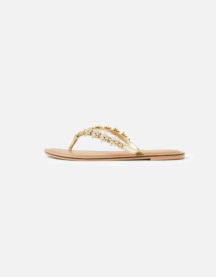 Accessorize Star Embellished Thong Flip Flops Gold Gold Women Sandals and Flip Flops