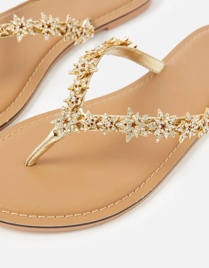 Accessorize Star Embellished Thong Flip Flops Gold Gold Women Sandals and Flip Flops