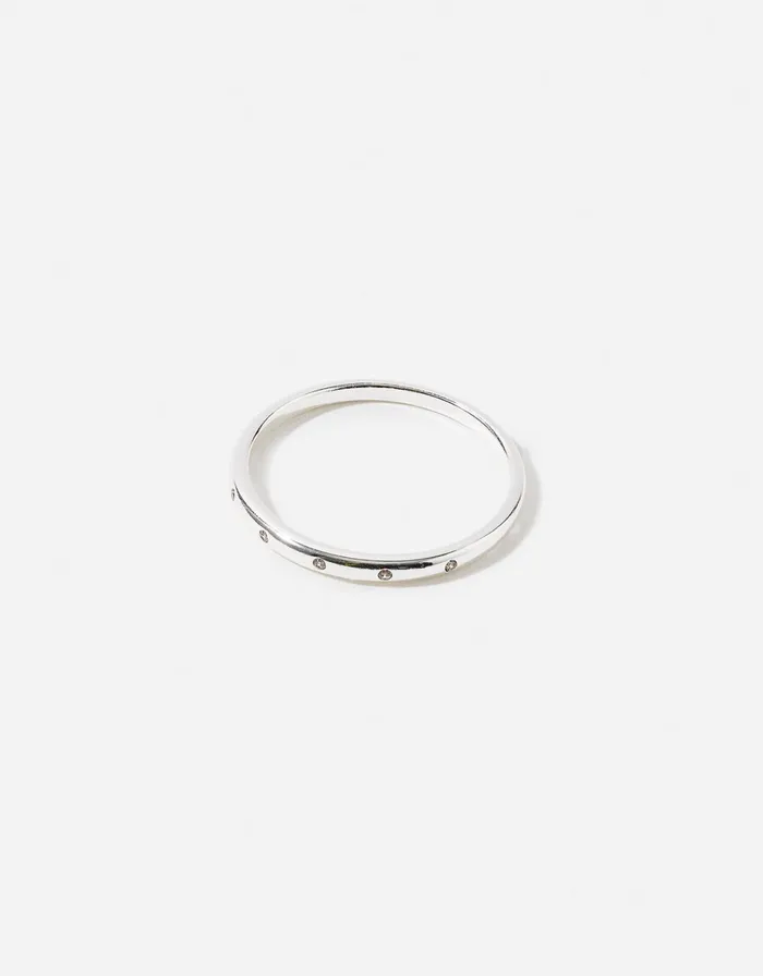Accessorize Sterling Silver Crystal Inset Band Ring White St Crystal Women Rings