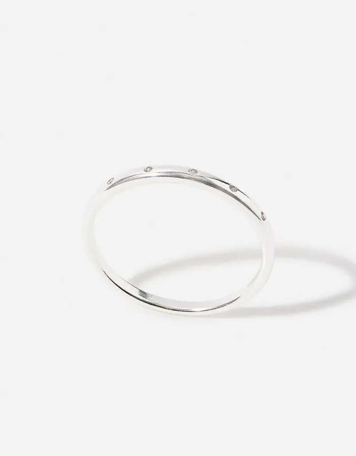 Accessorize Sterling Silver Crystal Inset Band Ring White St Crystal Women Rings
