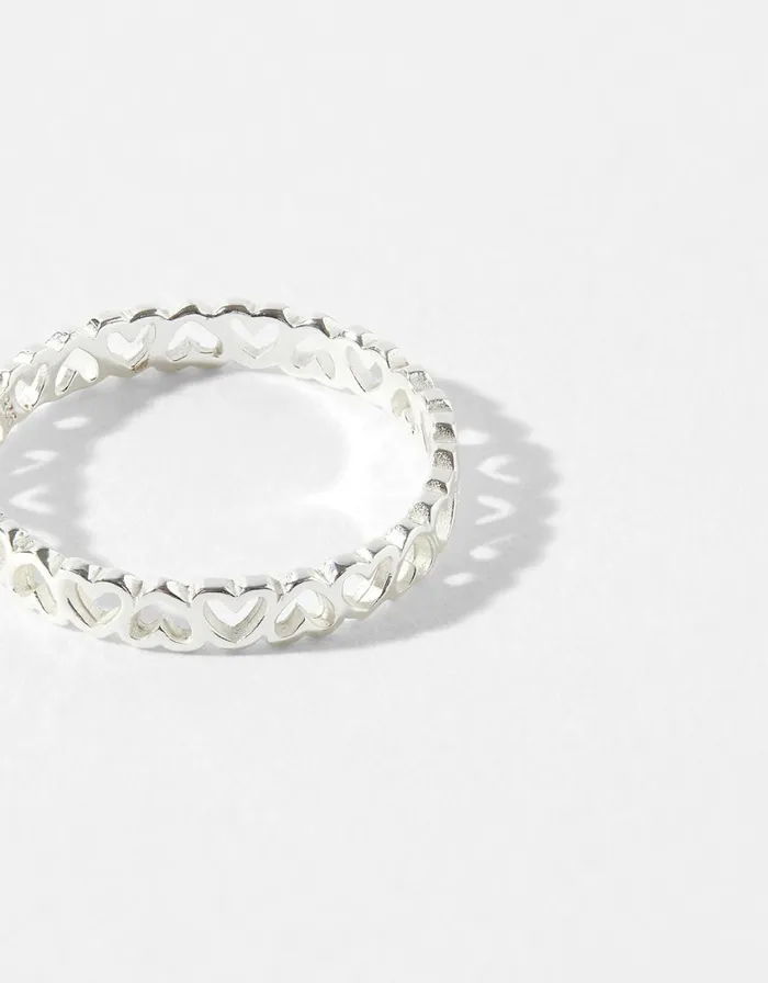 Accessorize Sterling Silver Heart Band Ring Silver St Silver Women Rings