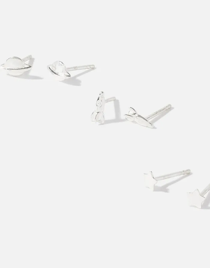 Accessorize Sterling Silver Space Stud Set Women Earrings