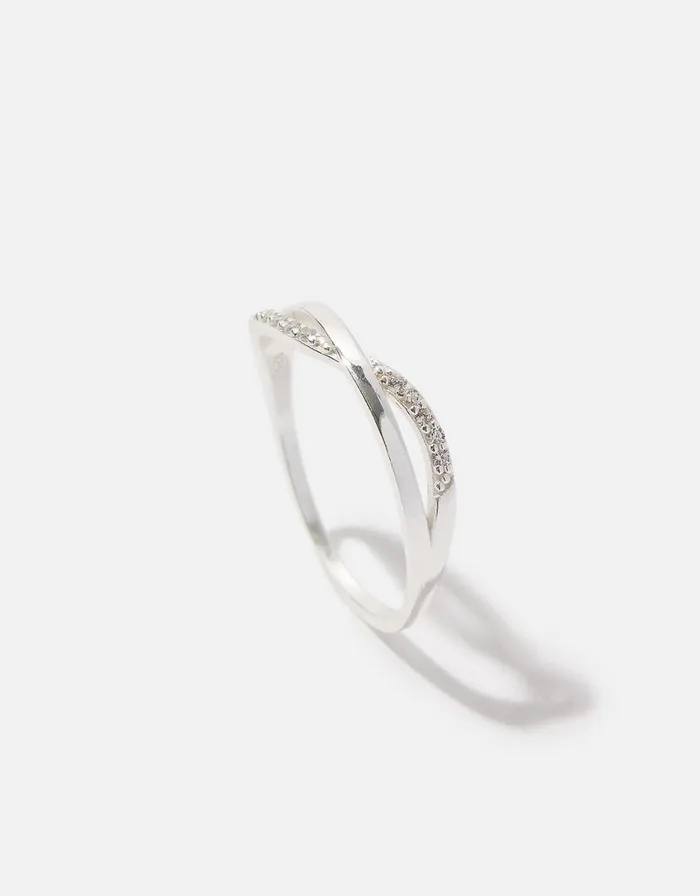 Accessorize Sterling Silver Sparkly Twist Ring Silver St Silver Women Rings