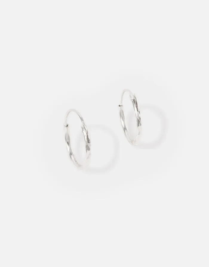 Accessorize Sterling Silver Textured Huggie Hoops Women Earrings
