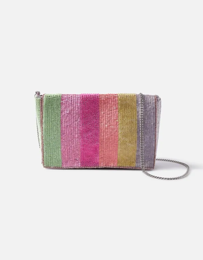 Accessorize Stripe Sequin Clutch Bag Women Clutch Bags