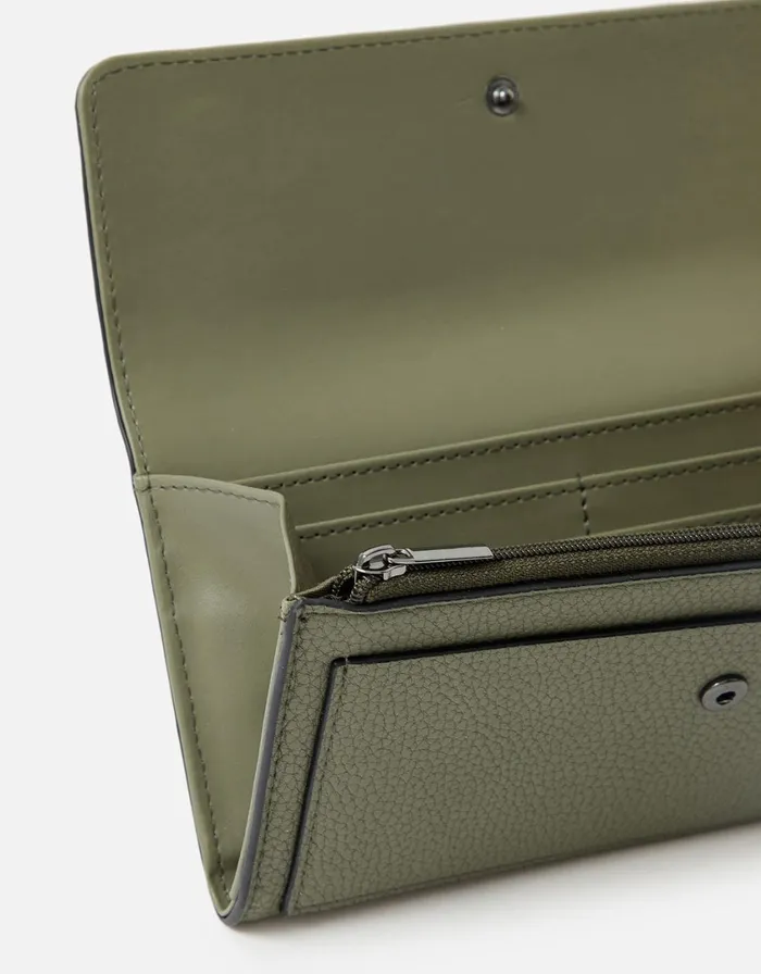 Accessorize Stud Wallet Green Khaki Women Vegan Bags Backpacks and Purses