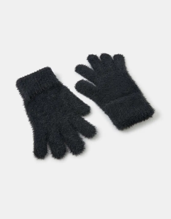 Accessorize SuperStretch Fluffy Knit Gloves Black Women Gloves