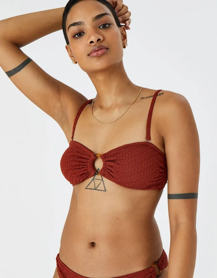 Accessorize Texture Ring Bandeau Bikini Top Orange Rust Women Bikinis