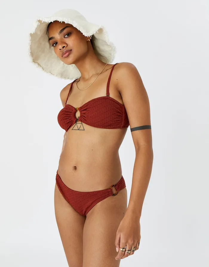 Accessorize Texture Ring Bandeau Bikini Top Orange Rust Women Bikinis