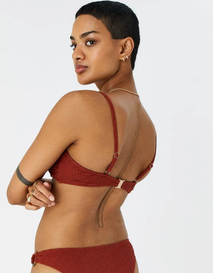 Accessorize Texture Ring Bandeau Bikini Top Orange Rust Women Bikinis