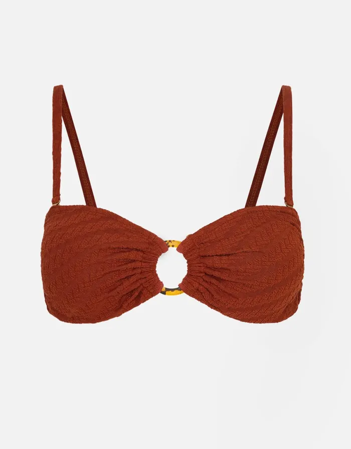 Accessorize Texture Ring Bandeau Bikini Top Orange Rust Women Bikinis