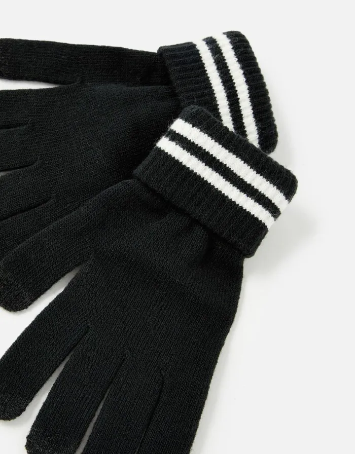 Accessorize Varsity Stripe Touchscreen Gloves Black Black Women Gloves
