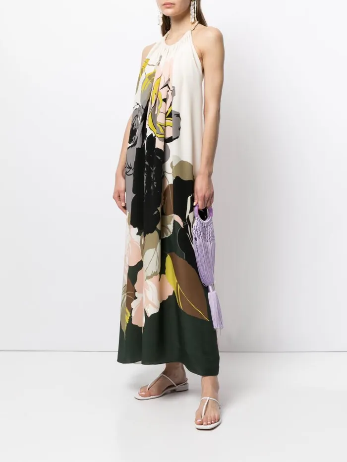 Adam Lippes Dresses and Jumpsuits Halter Dress In Printed Crepe Ivory Floral 8211 Women