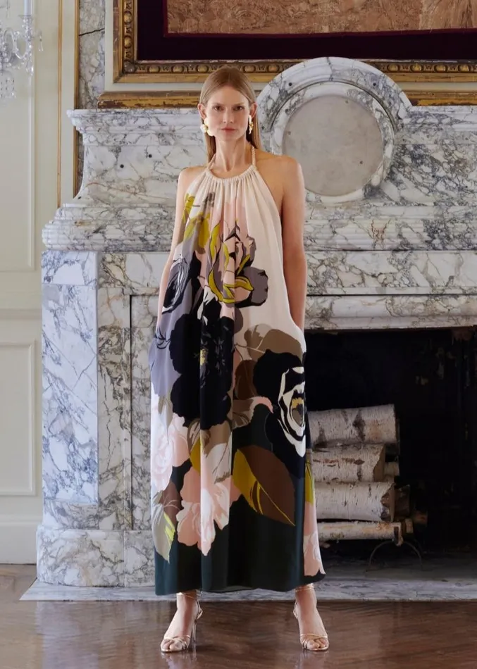 Adam Lippes Dresses and Jumpsuits Halter Dress In Printed Crepe Ivory Floral 8211 Women