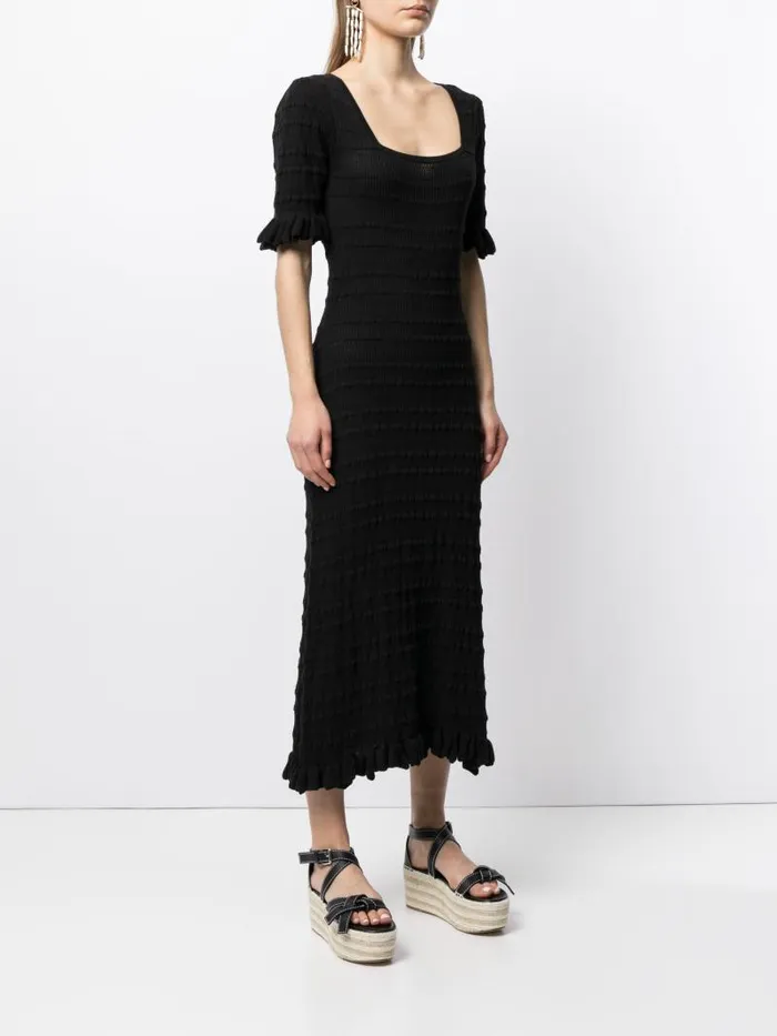 Adam Lippes Dresses and Jumpsuits Ruffle Sleeve Dress In Cotton Crepe Black 8211 Women