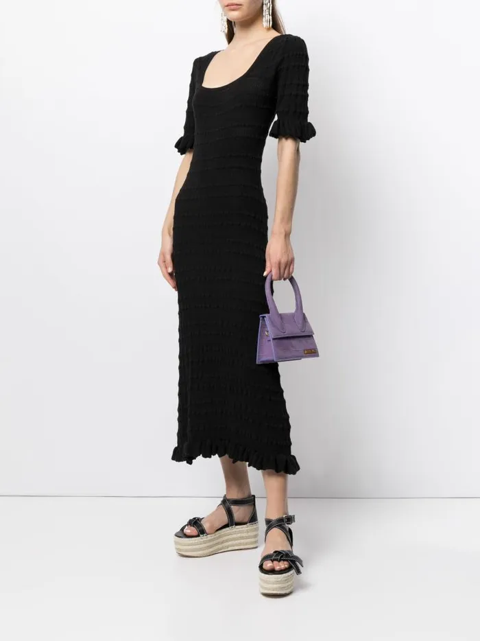 Adam Lippes Dresses and Jumpsuits Ruffle Sleeve Dress In Cotton Crepe Black 8211 Women