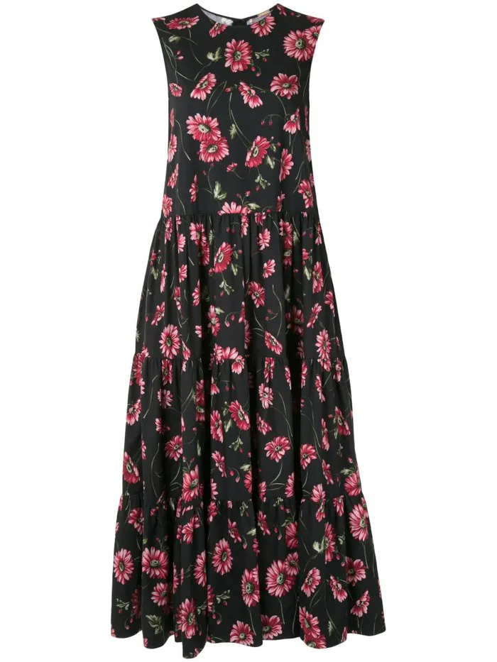Adam Lippes Dresses and Jumpsuits Sleeveless Tiered Maxi Dress In Printed Poplin Black Daisy 8211 Women