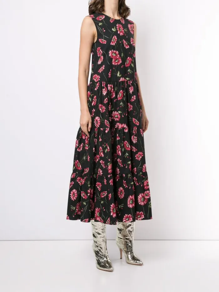 Adam Lippes Dresses and Jumpsuits Sleeveless Tiered Maxi Dress In Printed Poplin Black Daisy 8211 Women