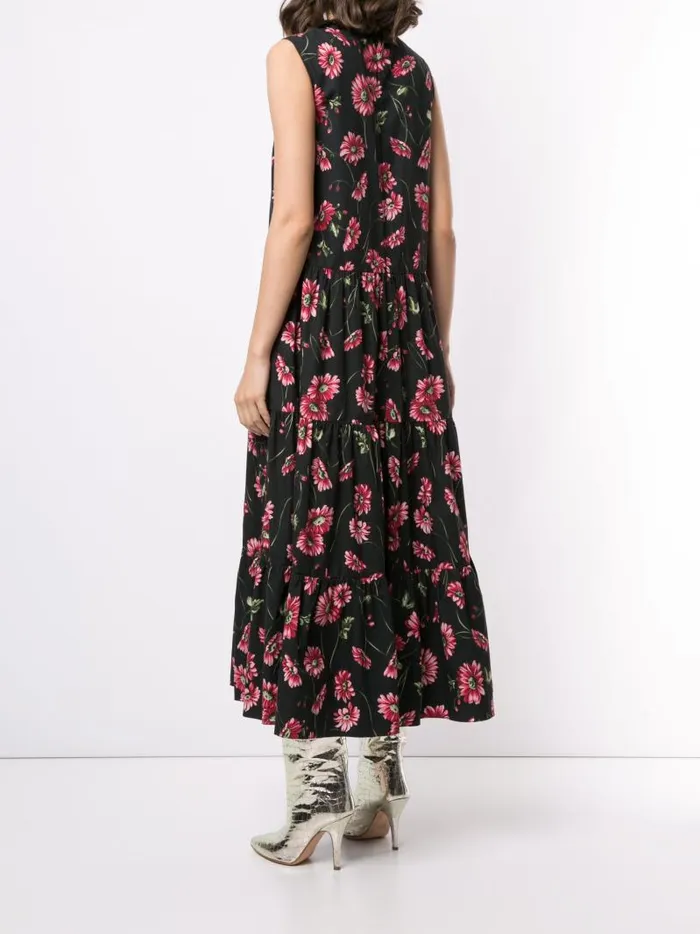 Adam Lippes Dresses and Jumpsuits Sleeveless Tiered Maxi Dress In Printed Poplin Black Daisy 8211 Women