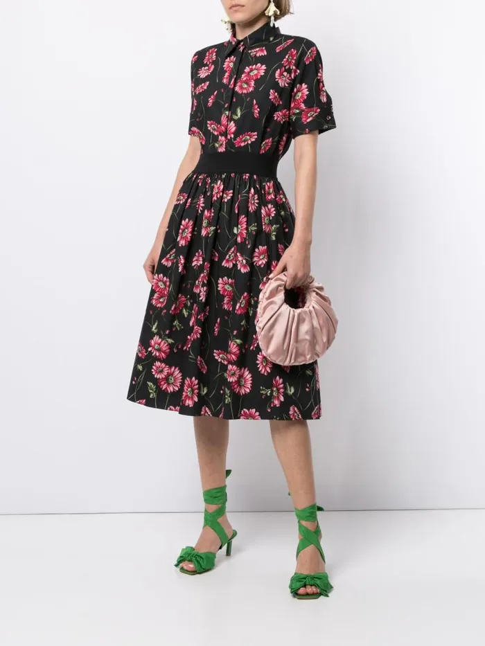 Adam Lippes Skirts Midi Skirt With Elastic Waist In Printed Poplin Black Daisy 8211 Women