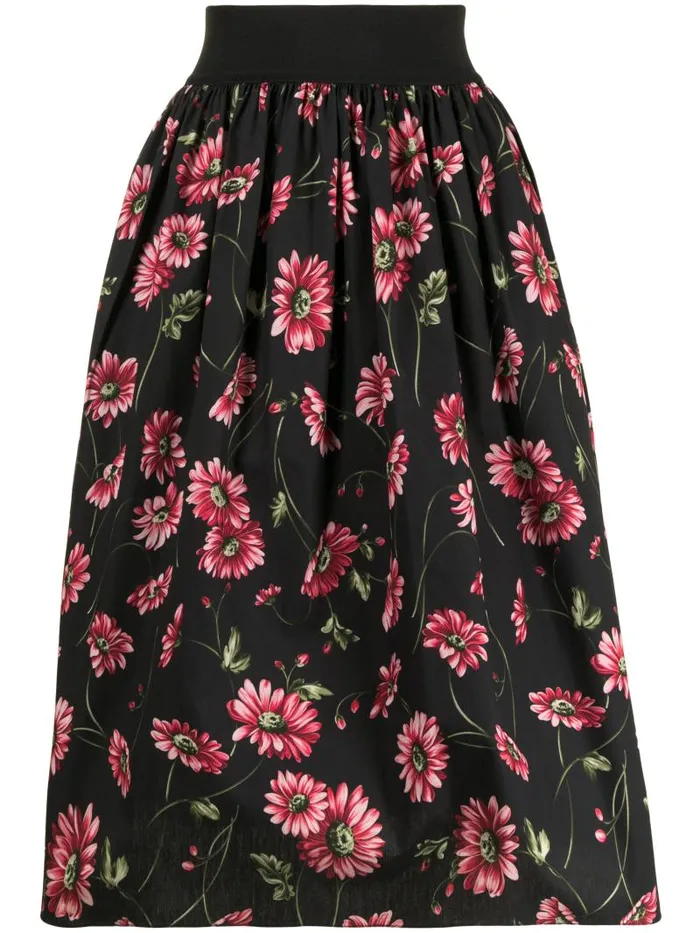 Adam Lippes Skirts Midi Skirt With Elastic Waist In Printed Poplin Black Daisy 8211 Women