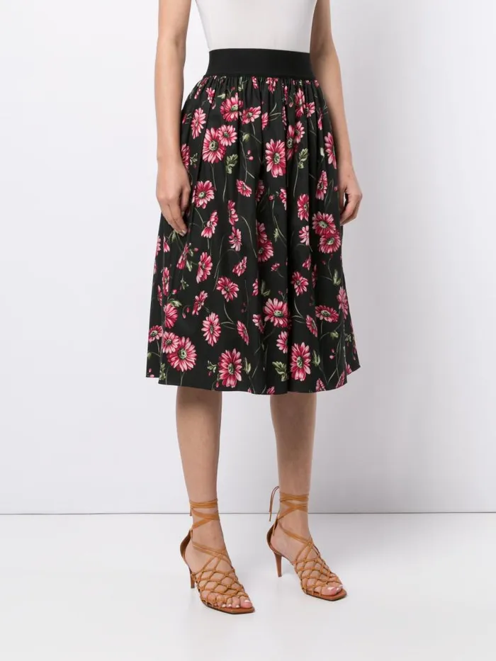 Adam Lippes Skirts Midi Skirt With Elastic Waist In Printed Poplin Black Daisy 8211 Women