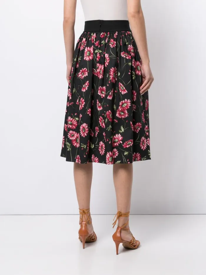 Adam Lippes Skirts Midi Skirt With Elastic Waist In Printed Poplin Black Daisy 8211 Women