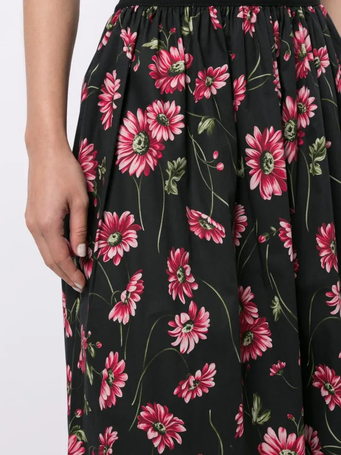 Adam Lippes Skirts Midi Skirt With Elastic Waist In Printed Poplin Black Daisy 8211 Women
