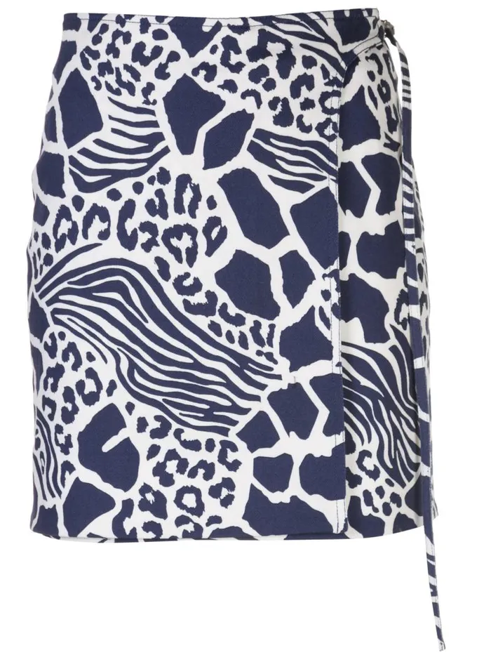 Adam Lippes Skirts Wrap Mini Skirt In Printed Cotton Twill Navy Savannah 8211 Women