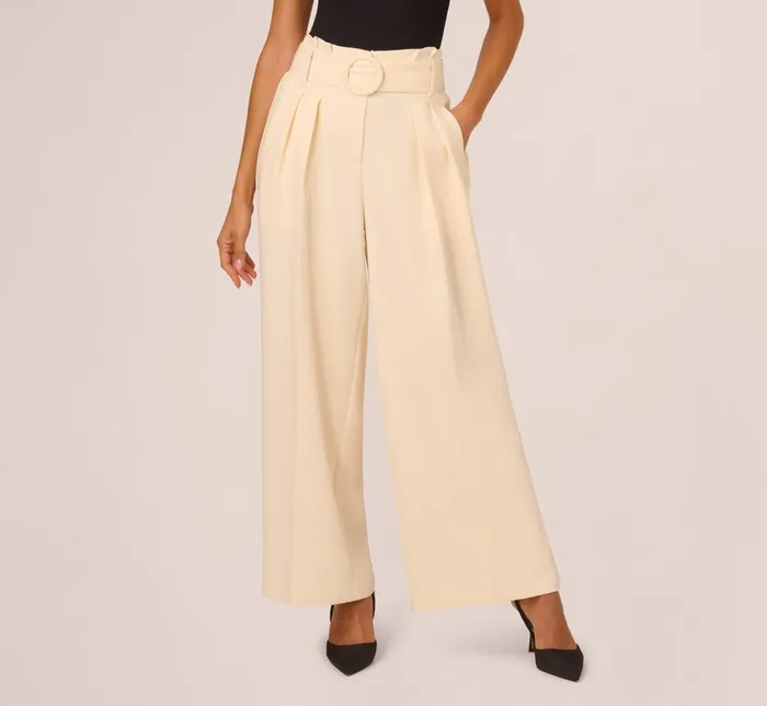 Adrianna Papell Coord Sets Belted Wide Leg Pants With Pockets In Cream 8211 Women