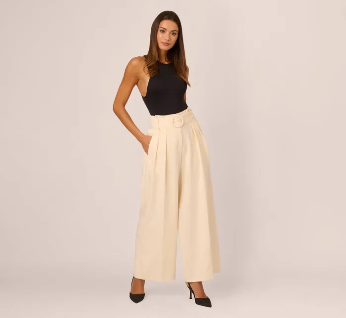 Adrianna Papell Coord Sets Belted Wide Leg Pants With Pockets In Cream 8211 Women