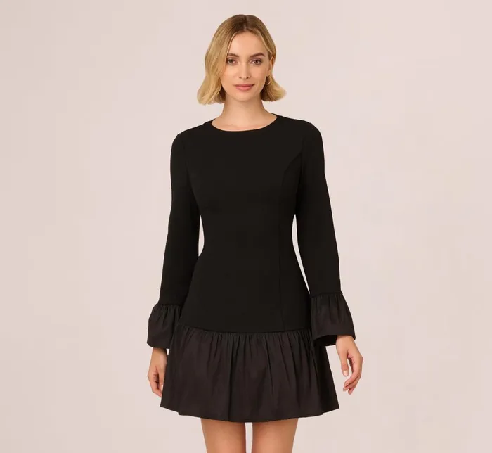 Adrianna Papell Day Dresses Crepe And Taffeta Drop Waist Short Dress In Black 8211 Women