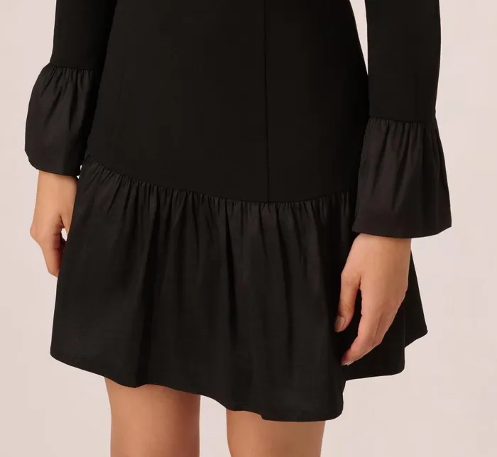 Adrianna Papell Day Dresses Crepe And Taffeta Drop Waist Short Dress In Black 8211 Women